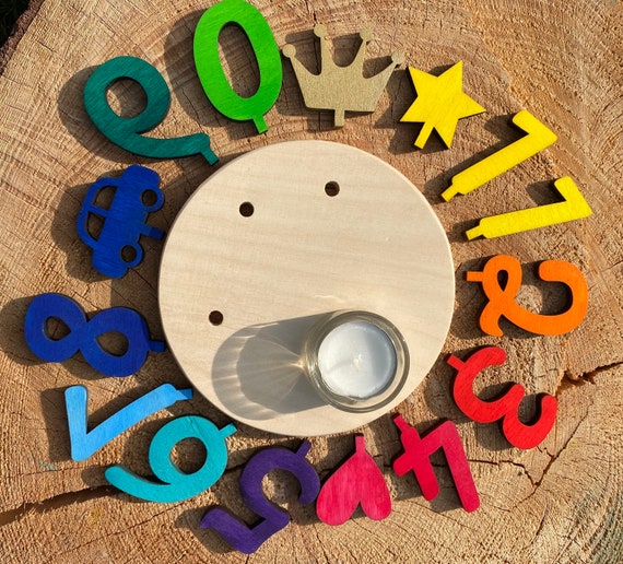 Geburtstags-Kerzenhalter (Zauberschrift) Regenbogen mit Zahlen und Symbol