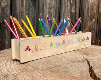 Stifteheld "Pilze", Stiftehalter personalisiert Kinder, personalisierter Stiftebecher, Stiftehalter mit Namen, Montesorri, Kind