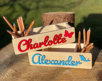 Desk hero with name and symbol, personalized pen holder for children, school enrollment gift, ABC Sagittarius