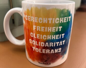 Ceramic mug for democracy, ceramic or enamel mug with a message, 200ml, 300ml, white