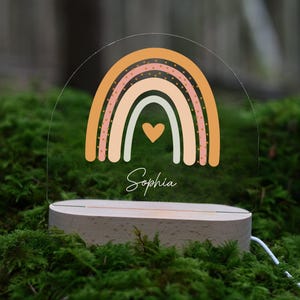 Personalized rainbow night lamp made of acrylic, baby gift birth, christening gift, children&#39;s room, birthday gift, bedside lamp