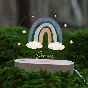 Personalized rainbow night lamp made of acrylic, baby gift birth, christening gift, children&#39;s room, birthday gift, bedside lamp