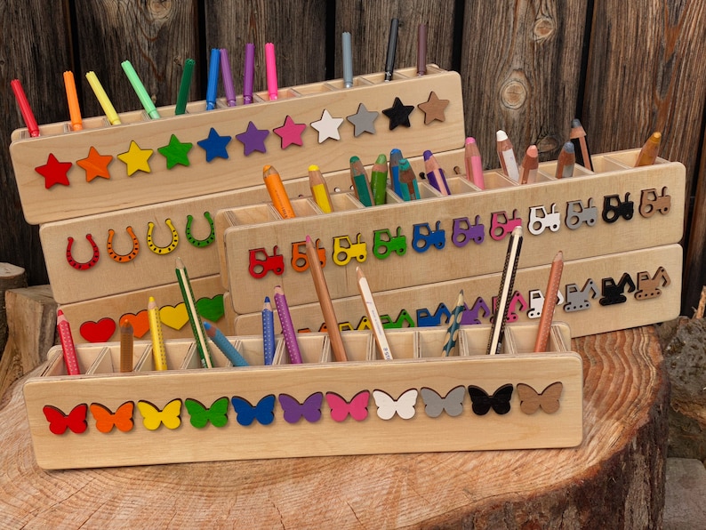 Stifteheld Rainbow, portalápices Montesorri para niños, regalo para niños de jardín de infantes, organizador de escritorio para niños imagen 7