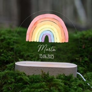 Personalized rainbow night lamp made of acrylic, baby gift birth, christening gift, children&#39;s room, birthday gift, bedside lamp