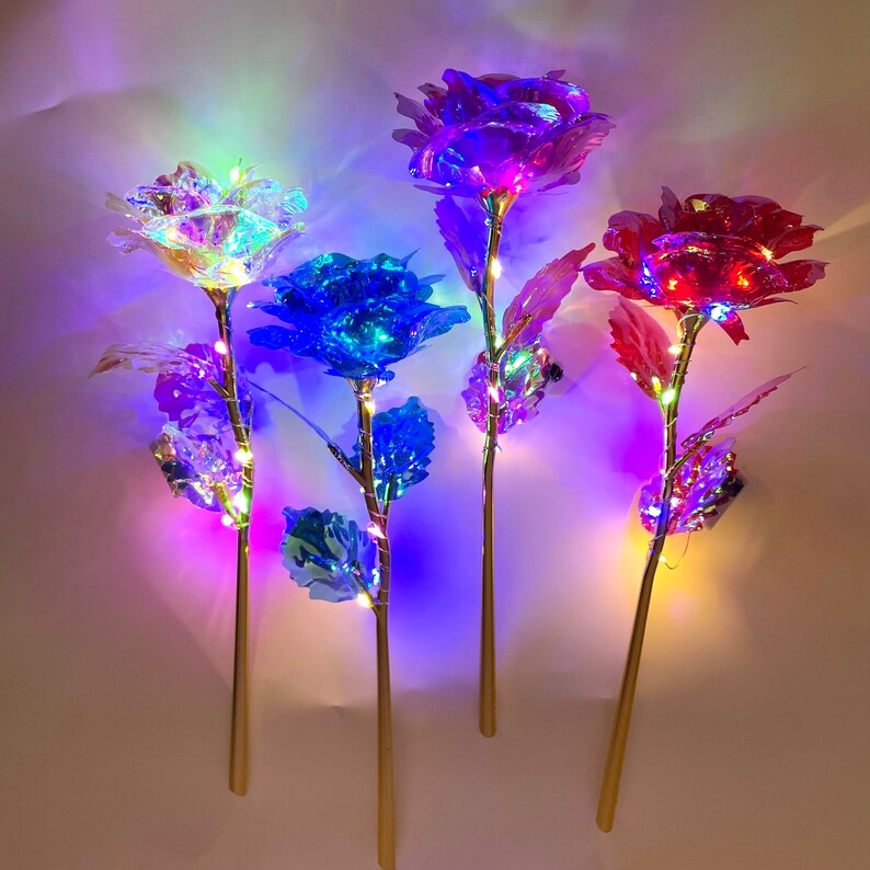 Single Iridescent Rose With 24k Gold Stem LED Light Gifts Etsy