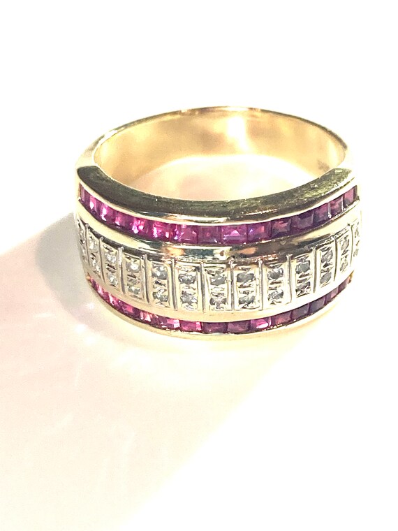 14k Yellow Gold Diamond Ruby Ring - image 2