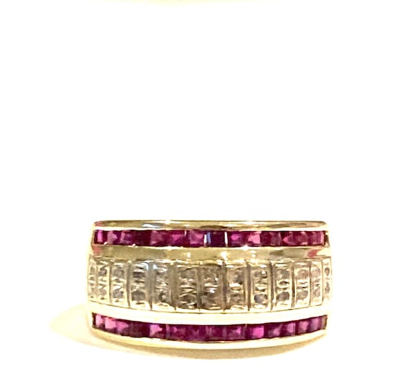 14k Yellow Gold Diamond Ruby Ring - image 1