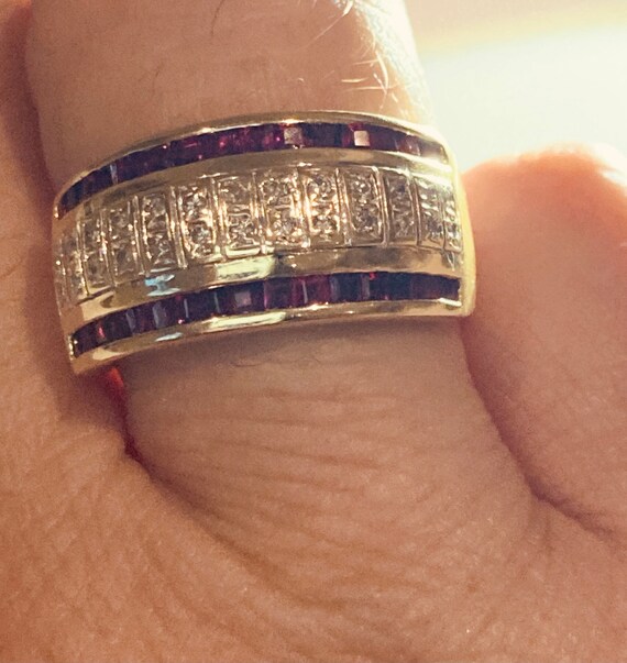 14k Yellow Gold Diamond Ruby Ring - image 5