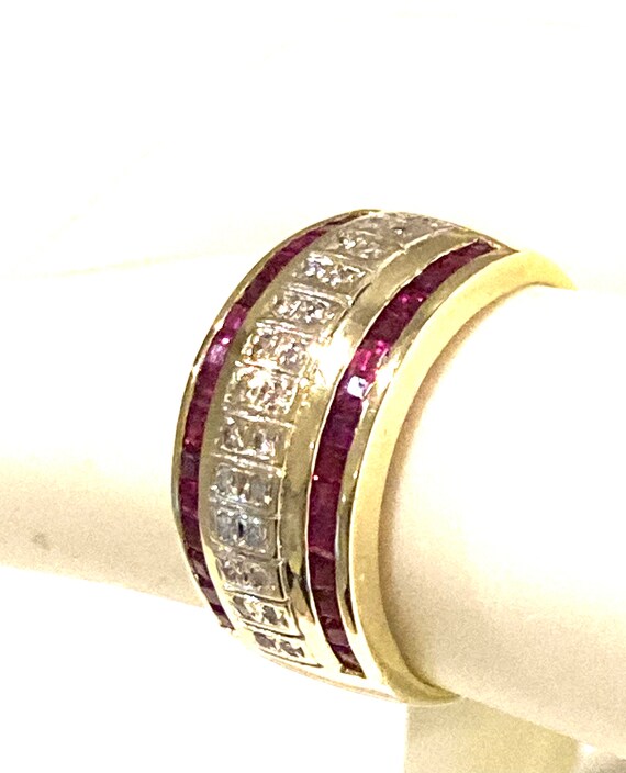 14k Yellow Gold Diamond Ruby Ring - image 3