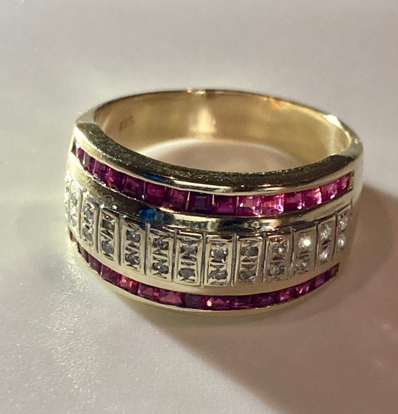 14k Yellow Gold Diamond Ruby Ring - image 7