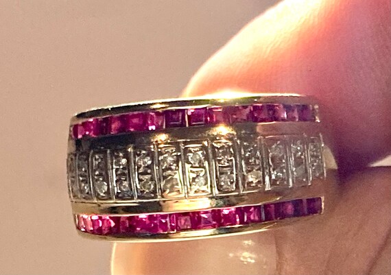 14k Yellow Gold Diamond Ruby Ring - image 4