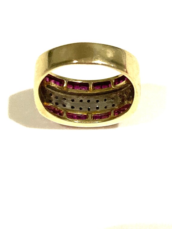 14k Yellow Gold Diamond Ruby Ring - image 6