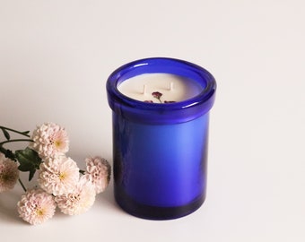 Pomelo + Purple Basil | 100% Soy Wax Candle | Spring Candle | Repurposed blue glass vessel | phthalate free fragrance + Essential Oils| 20oz