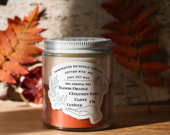 Autumn | Soy Wax Candle | 100% Essential Oils | Blood Orange | Fir | Cinnamon | Clove | Vetiver | Autumn Candle | 6oz