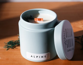 Alpine | Soy Wax Candle | Phthalate Free Fragrance | Juniper Fir | Balsam Spruce | Eucalyptus | Essential Oils | Blue Tin | Wooden Wick