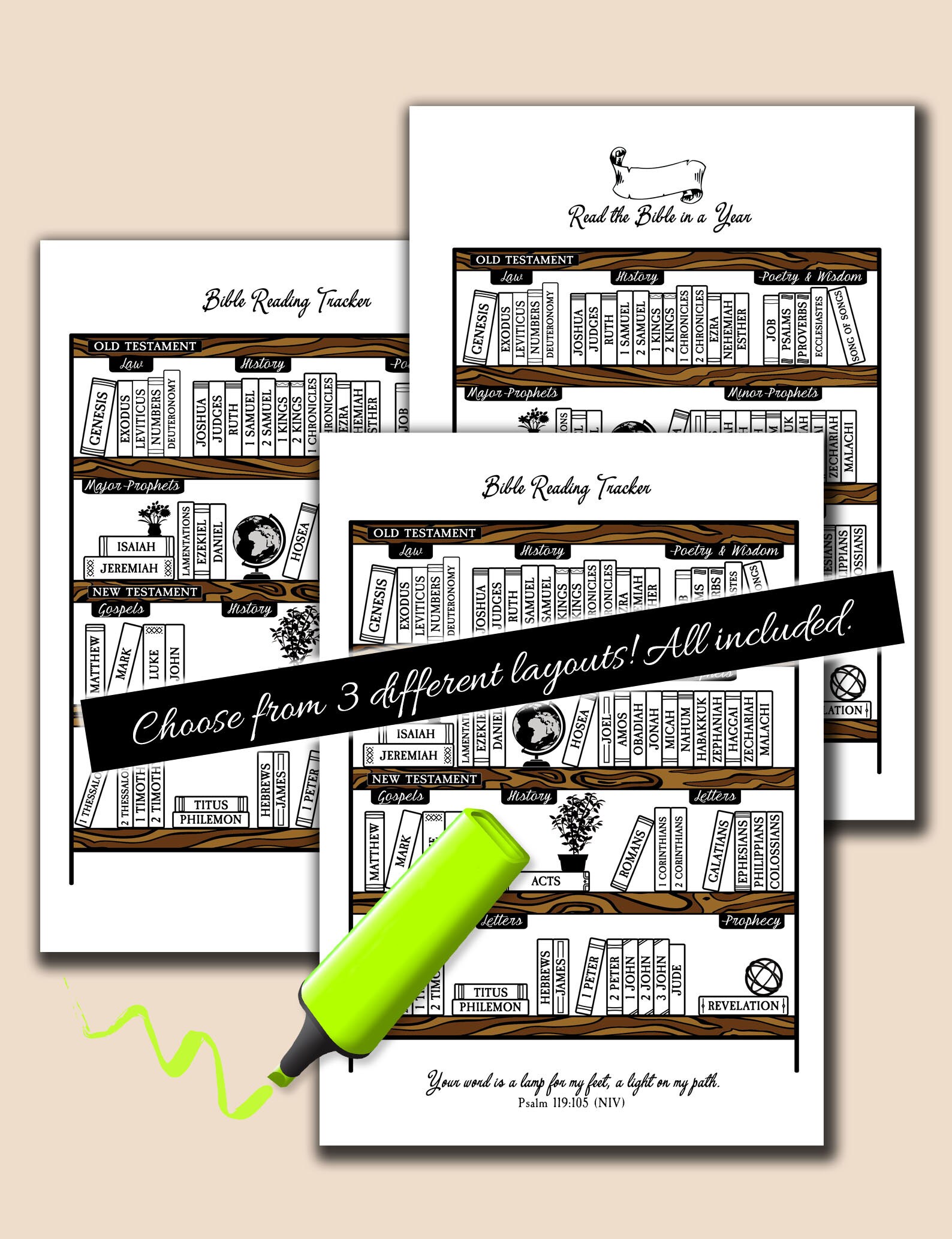 Bible Bookshelf Reading Tracker Poster Coloring Bullet Journal Planner