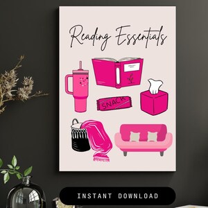 Reading Essentials Wall Art, Decor. Book Lover, Booktok, Bookworm, Reading Corner, Bookish, Fantasy, Romance Book,Printable Instant Download
