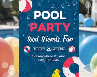 Pool Party, Fun in the Sun, Splash Summer Digital Invitation, Editable Invite, Water Fun Invitation, Summer Birthday Theme Invite