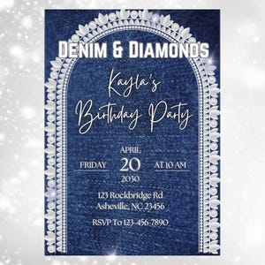 Denim and Diamonds Party Invitation, Digital Invite, 21st Birthday, Western, Cowgirl, Girls Western, Boots, Bachelorette, Party Theme