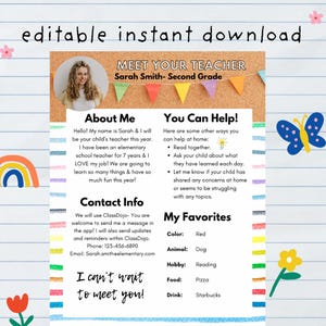 Meet The Teacher Editable Download | Teacher Newsletter | Teacher Printables | Teacher Orientation | Open House Letter | Elementary Teacher