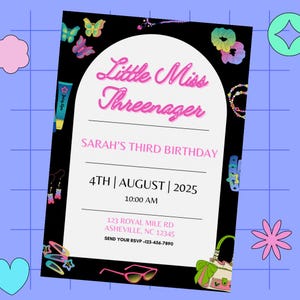 Threenage Dream Party Invite, Threenager Party Theme, Third Birthday Party Invitation, Girly Invitation, Editable Download Invite
