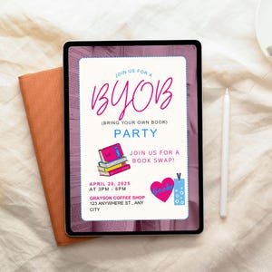 BYOB Book Swap Exchange Invite, Bring Your Own Book Invitation, Book Club Event, Bookish Party, Booktok Theme, Digital Download, Editable