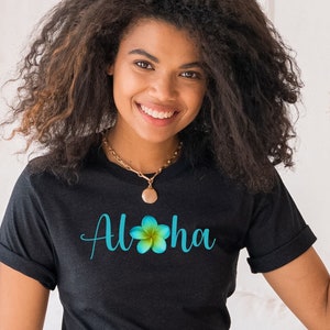 Aloha Shirt, Aloha Plumeria Shirt, Hawaiian Island Flower T-Shirt, Hawaii Shirt, Tropical TShirt, Vacation Shirt, Women&#39;s Floral Graphic Tee
