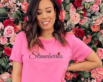 Strawberry Shirt, Strawberry Graphic Tee for Women, Cute Strawberry TShirt, Fruit Tee, Strawberries T-Shirt, Fun Summertime, Vegan Apparel