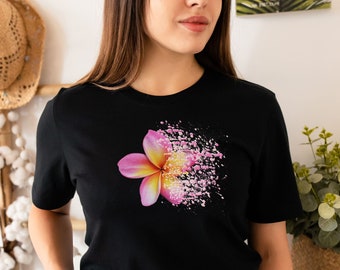 Plumeria Shirt, Hawaiian Island Tropical Flower Shirt, Women&#39;s Hawaii T-Shirt, Floral TShirt, Flower Tee, Unique Fun Summertime Tee for Her