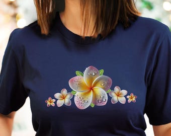 Shades of Pink Plumeria Line Shirt Tropical Island Floral Tee