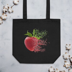 Strawberry Tote Bag, Cute Strawberry Tote, Fruit Canvas Tote, Strawberries Fruit Tote Bag, Reusable Eco-Friendly Shopper Bag, Book Craft Bag