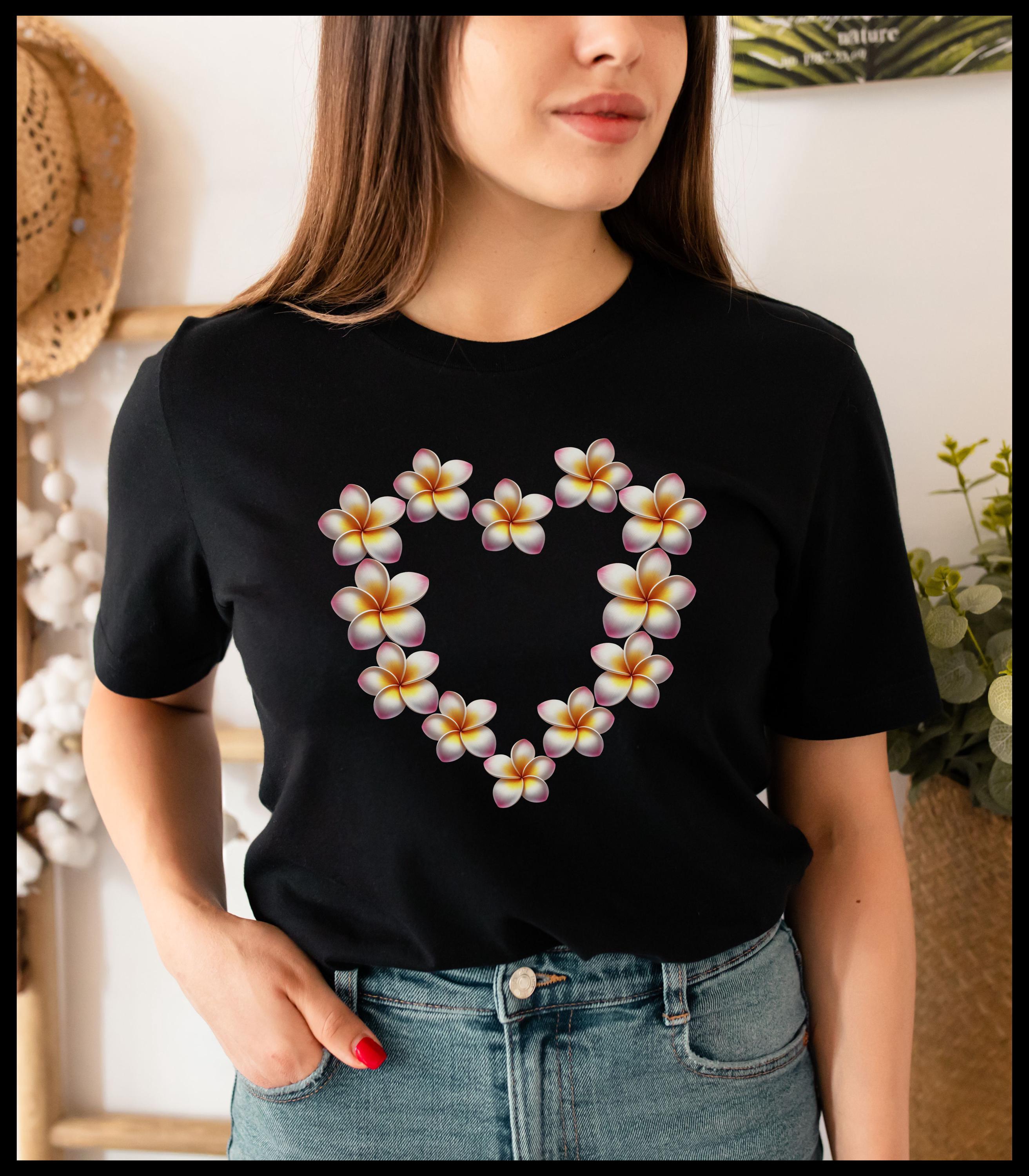 Plumeria Heart Shirt, Tropical Flower T-Shirt, Floral Beach Tee, Hawaiian Island Flower TShirt, Botanical Summertime Tee, Frangipani Blossom