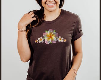 Plumeria Shirt Tropical Flower T-shirt Floral Beach Tee Hawaiian