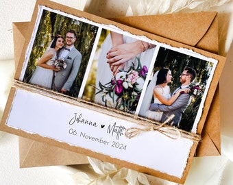 Dankeskarte Hochzeit / Kraftpapier / Hochzeit / Hochzeitsfoto / schlicht / personalisiert / Fotostreifen / Danke Hochzeit / Dankeskarten