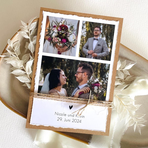 Personalized thank you card with photo on kraft paper – wedding thank you, christening, birth, communion, confirmation – simple & modern