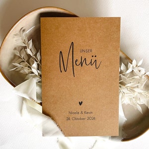 Menükarte / Getränkekarte /schlicht minimalistisch / Menükarte für Hochzeit, Taufe, Kommunion, Geburtstag, Party / Kraftpapier / Klappkarte