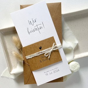 Hochzeitseinladung Kraftpapier DIN lang – Minimalistische Einladung, personalisierbar, moderne Papeterie