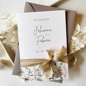 Einladung Hochzeit / Hochzeitseinladung / Boho / Trockenblumen / modern / personalisiert / Chiffonband