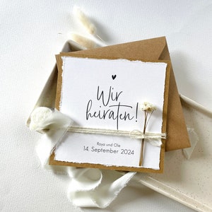 Einladung Hochzeit / Hochzeitseinladung / Kraftpapier / Trockenblumen / modern minimalistisch / quadratisch Bild 2