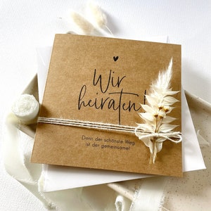 Einladung Hochzeit / Hochzeitseinladung /Kraftpapier / Trockenblumen / modern minimalistisch / quadratisch / Klappkarte Bild 1