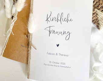 Modernes Kirchenheft Hochzeit personalisiert – Programmheft für Trauung, Kirche oder freie Zeremonie, weißes Strukturpapier