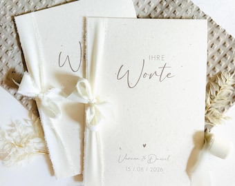 Personalisierte Eheversprechen zur Hochzeit – Gelübde auf Strohpapier / beige / DIN A5 mit Chiffonschleife / 2er Set