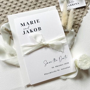 Save the Date Hochzeit / Einladung zur Hochzeit / Hochzeitskarte mit Chiffonband / modern minimalistisch / personalisiert / stilvoll