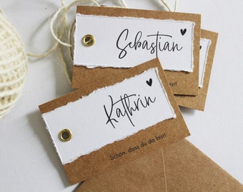 Platzkarten|Namensschilder|Tischkarten für Hochzeit, Taufe, Kommunion, Geburtstag, Party | Kraftpapier