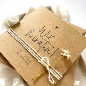 Einladung Hochzeit / Hochzeitseinladung /Kraftpapier / Trockenblumen / modern minimalistisch / quadratisch / Klappkarte Bild 4