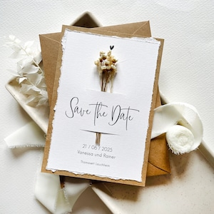 Save the Date / Kraftpapier / Trockenblumen / Blumenstrauß / Einladung Hochzeit