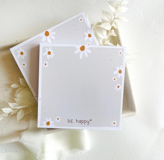 Notizblock Blumen „Be Happy“ / Quadrat/ 100 Blatt / Geschenkidee / Geschenk für Geburtstag / Mitbringsel / Büro & Schreibwaren