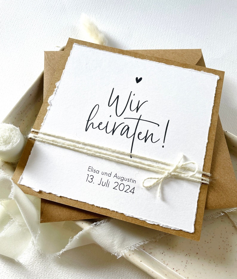 Einladung Hochzeit / Hochzeitseinladung / Kraftpapier / Trockenblumen / modern minimalistisch / quadratisch Bild 4