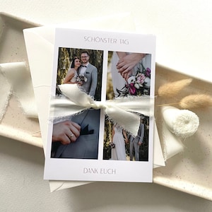 Dankeskarte Hochzeit Kraftpapier / schlicht / Chiffonband / Boho / Fotostreifen