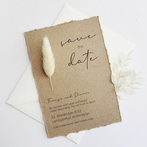 Save the Date Hochzeit / minimalistisch / Kraftpapier grau / Lagarus / Trockenblumen